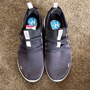 Nordstrom Women’s Black Slip-On Sneakers with White Trim and Pink Tabs